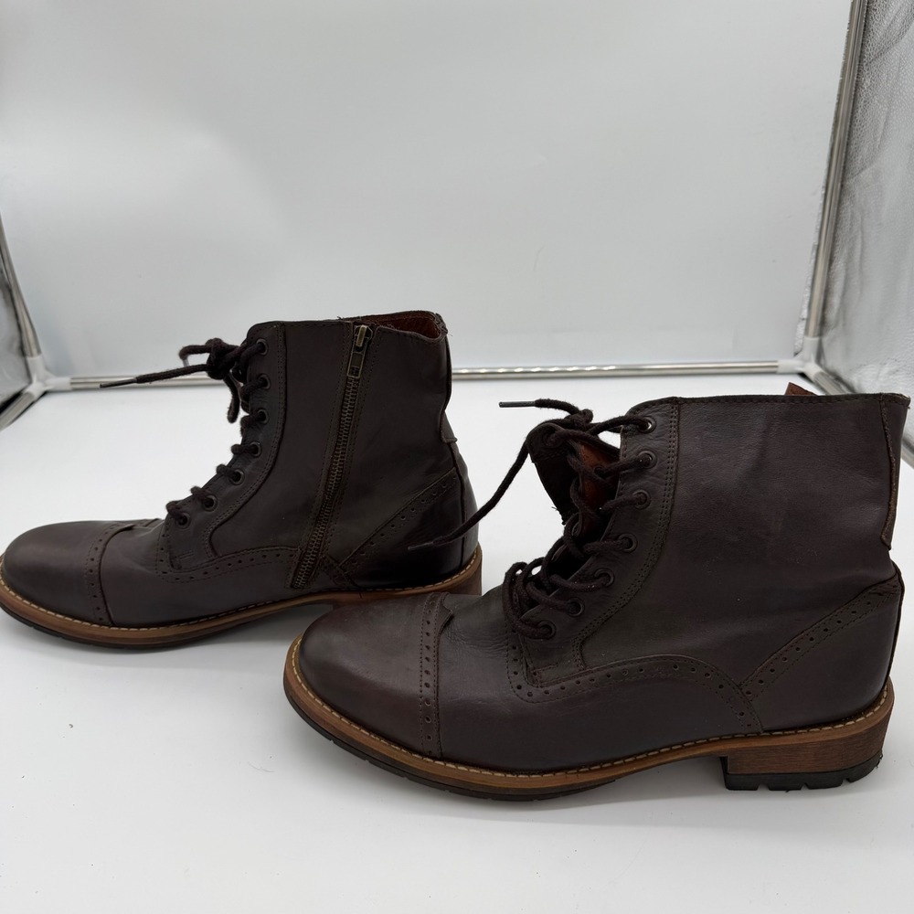 Steve Madden Nathen Mens 12 D Brown Leather Brogue Wingtip Combat Boots Zipper - Picture 6 of 7